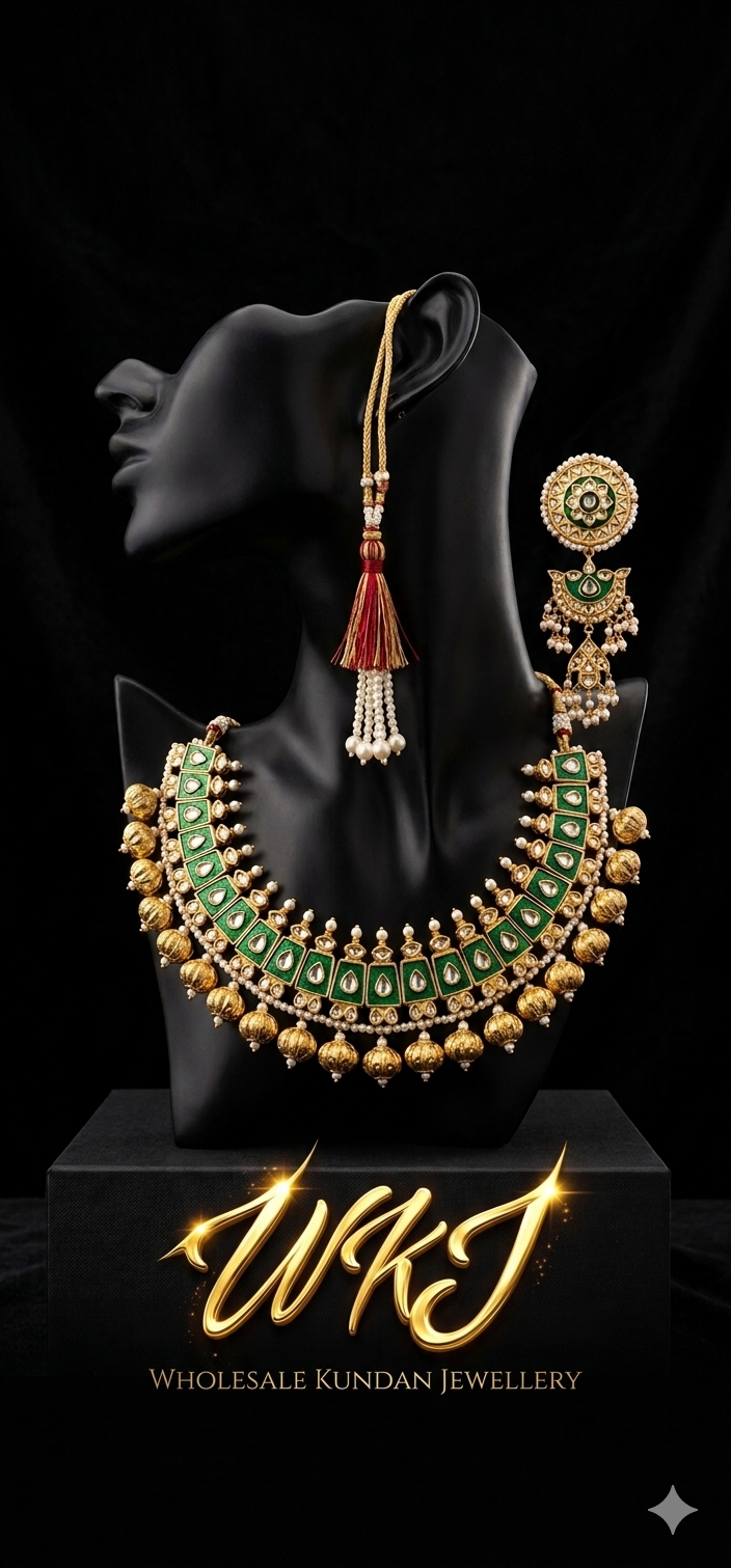 2026/07/1000286613.png Pakistani Gold Plated Meena Kundan Necklace Set with Multani Balls | Lightweight Bridal Jewelry - Image 1