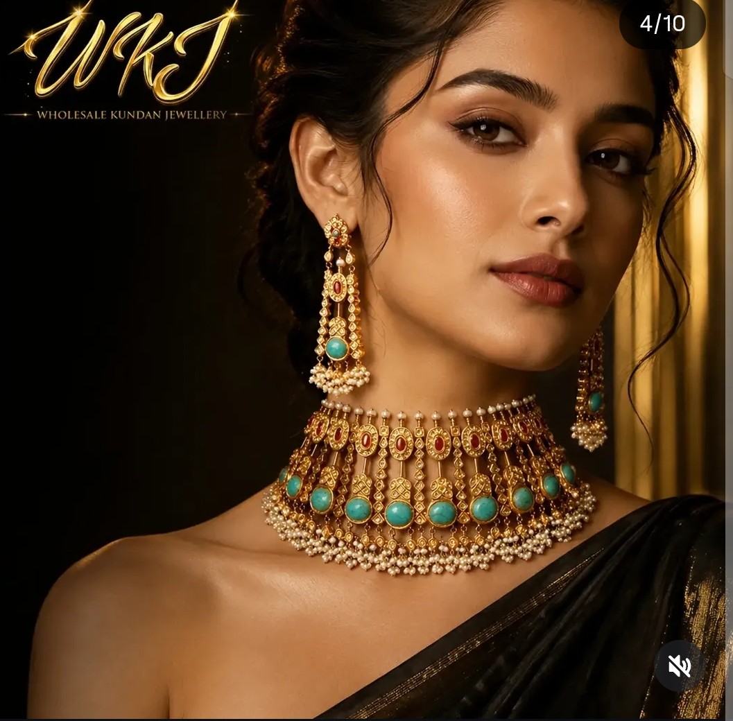 Screenshot_20260712-152726 Turquoise Royale – Handmade Gold Plated Kundan Choker Set - Image 1